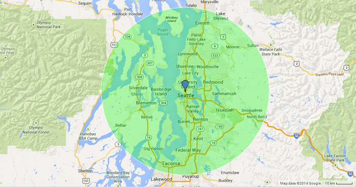 radius map of south king county
